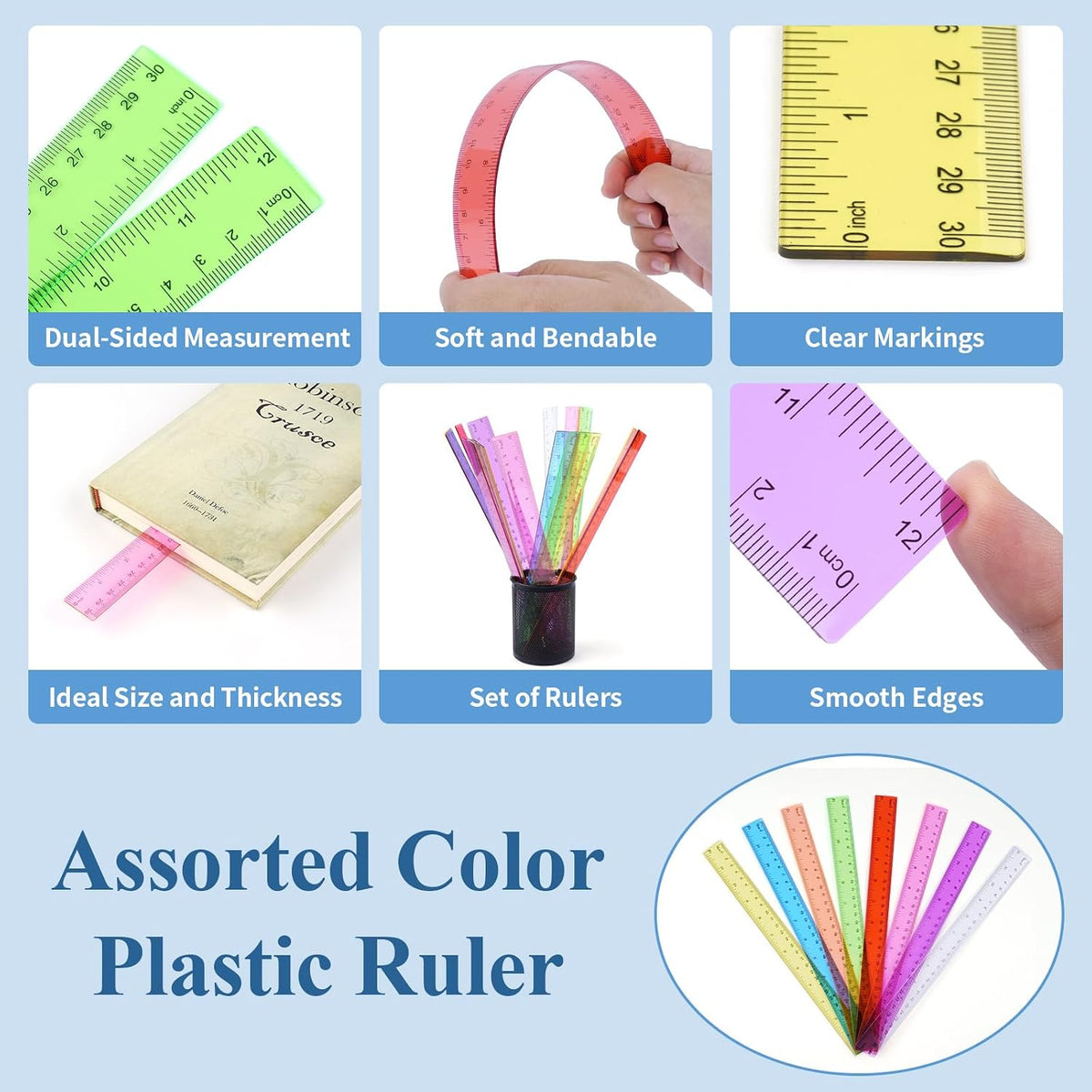 16 Pack Clear Plastic Rulers 12 inch, Ruler Bulk for Classroom and Office