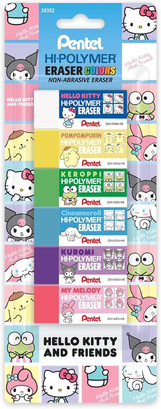 Pentel Hi-Polymer Block Eraser Colors, Hello Kitty® and Friends, Limited Edition, Small Block, Assorted Colors, 6-Pk