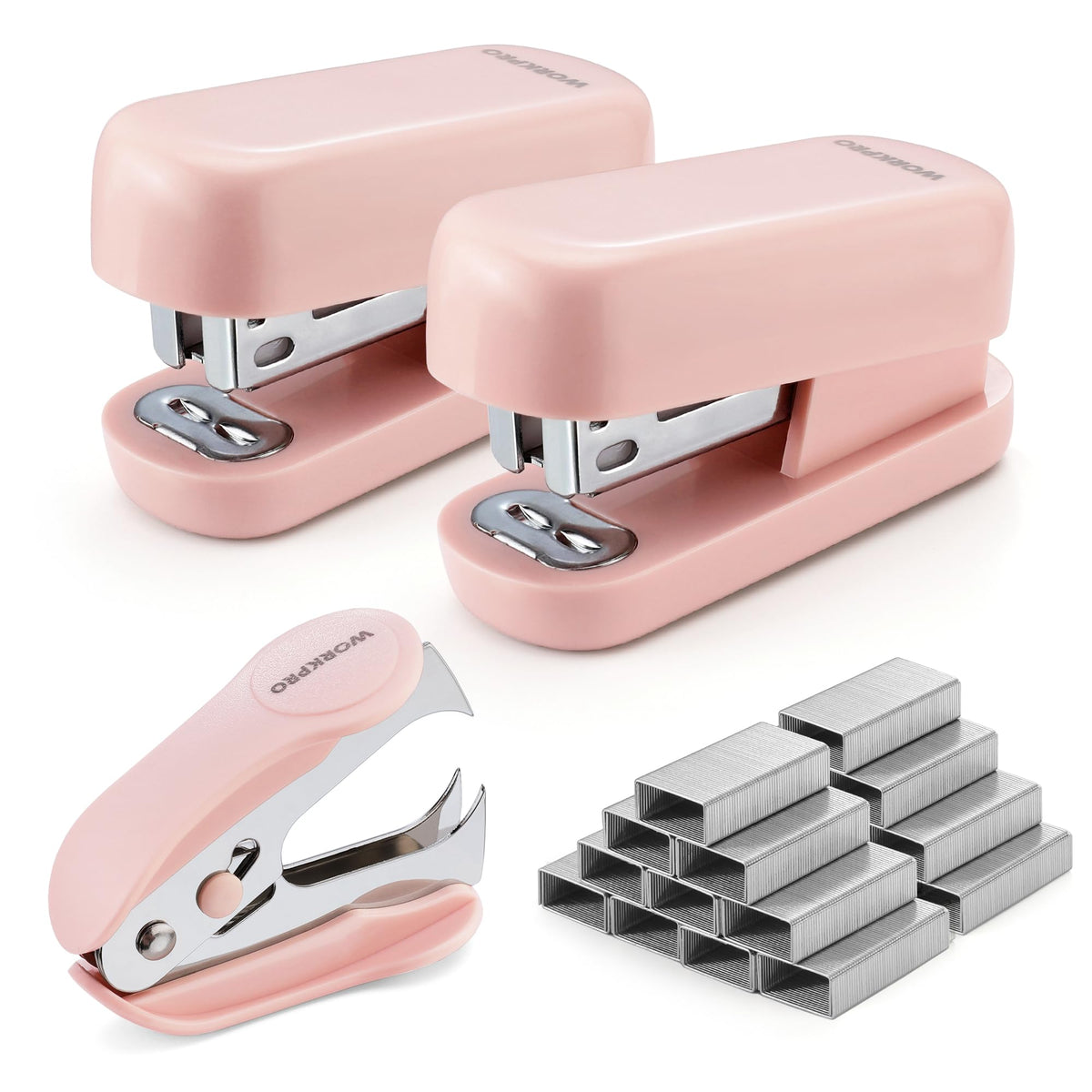 WORKPRO Small Stapler with Staples, Cute Purple Stapler Set, Lock Design