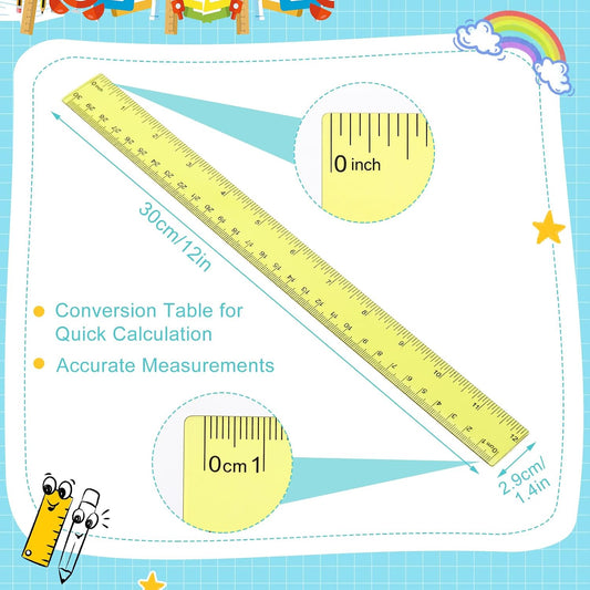 EBOOT 2 Pack Plastic Ruler Straight Clear Measuring Tool, Yellow, 12 Inch