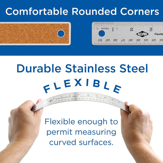 ALVIN Stainless Steel Ruler 24 Inches Model R590-24 Drawing and Design Tool for Students and Professionals, Great for Drafting, Architecture, Engineering, and Art - Stainless Steel Ruler -24 Inches