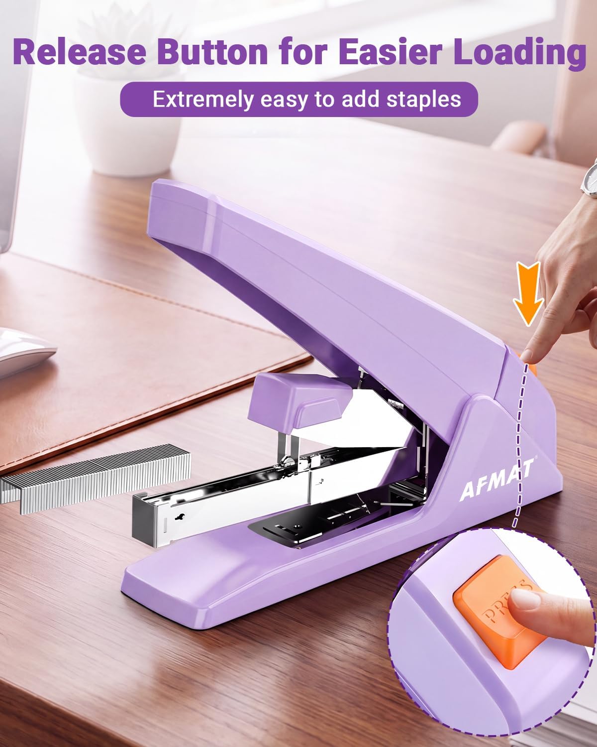 AFMAT ES18 Heavy Duty Stapler-100 Sheet, 50% Less Effort, 20,000+ Uses
