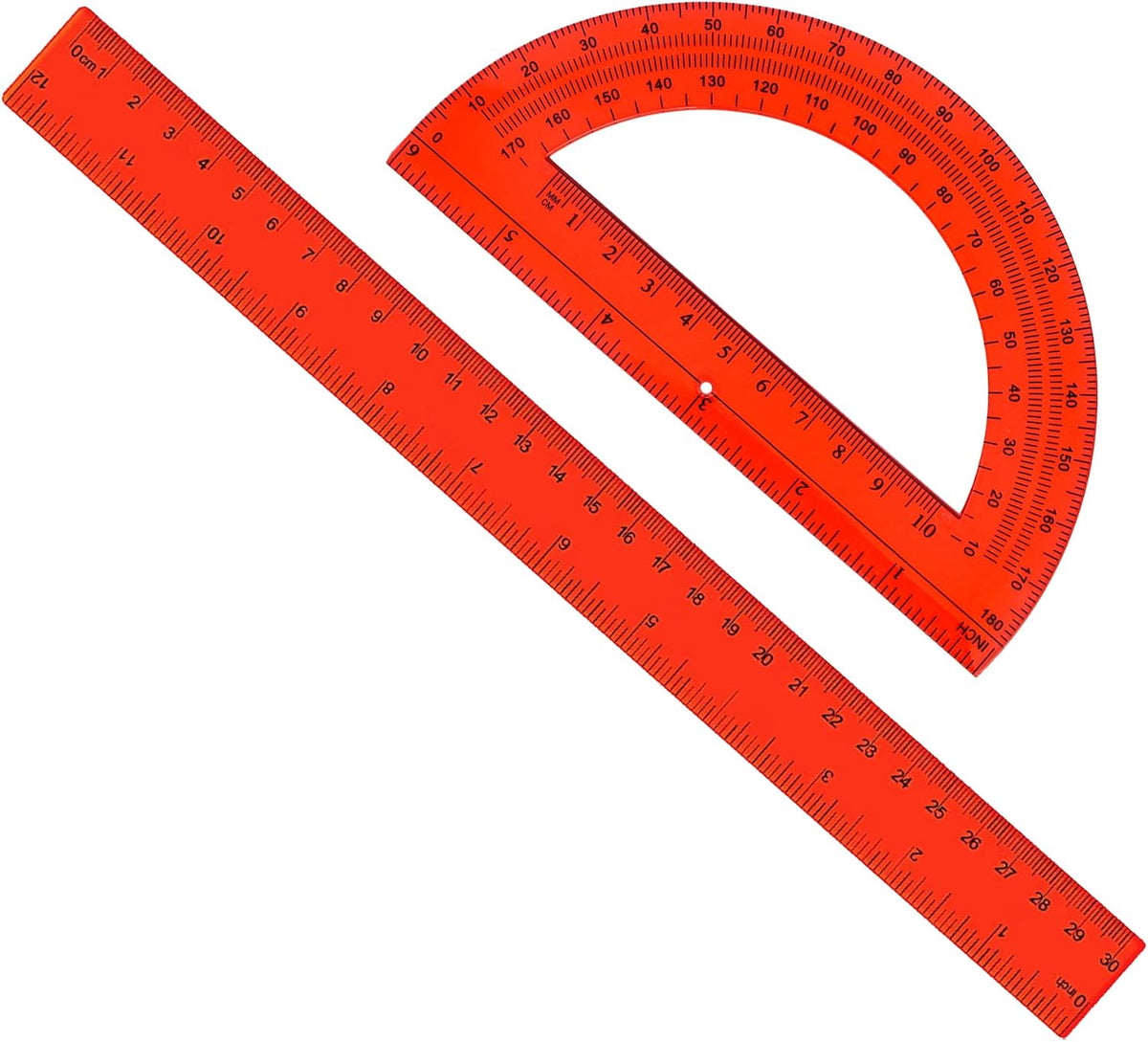 Unjoo 2 Pack 12 inch Clear Ruler and 6 inch Plastic Protractor Set, Clear