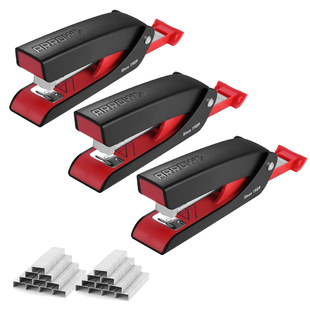 Arrow Office Stapler Set, 25 Sheet Capacity Metal Desk Stapler with 2100 Staples and Staple Remover, Half Strip Design and Non-Slip Base, Spare Staple Storage for Classroom, Office and Home