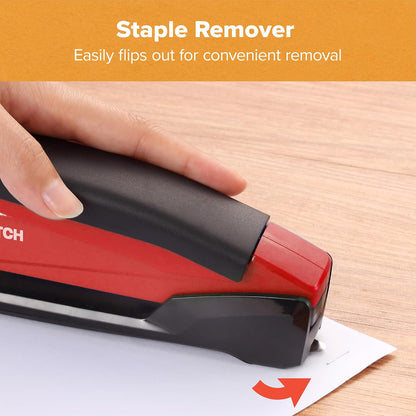 Bostitch Office Executive 3 in 1 Stapler, One Finger, 25 Sheet, Red