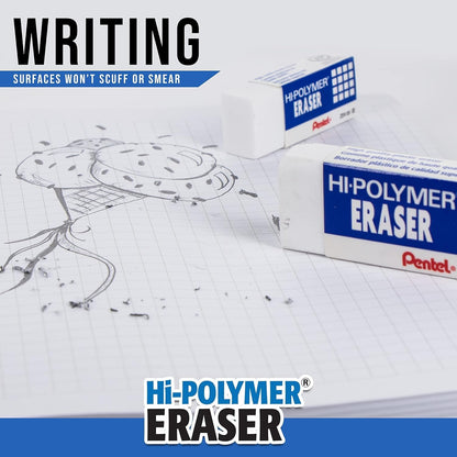 Pentel Hi-Polymer Eraser - White Polymer Block Erasers, Small, Pack of 18