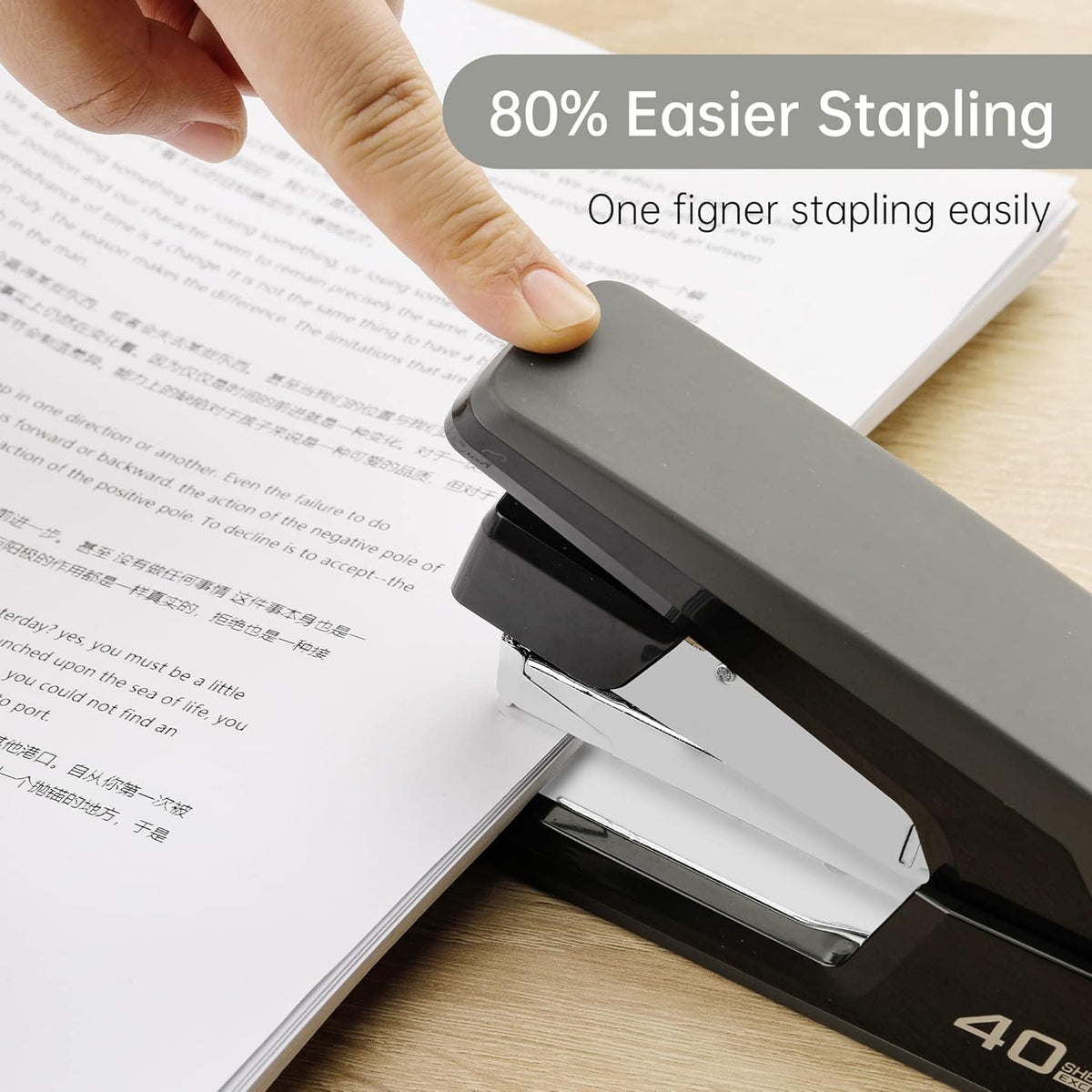 Deli Effortless Desktop Stapler, Heavy Duty Stapler, Black