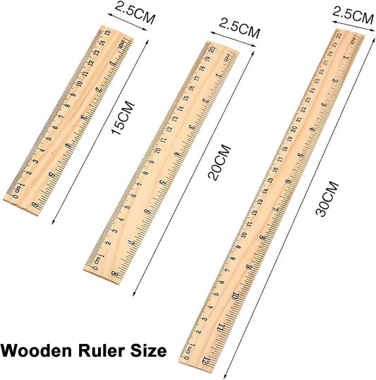 3 Pack Wooden Ruler (6, 8, 12 Inch) Wood Ruler Measuring Tool