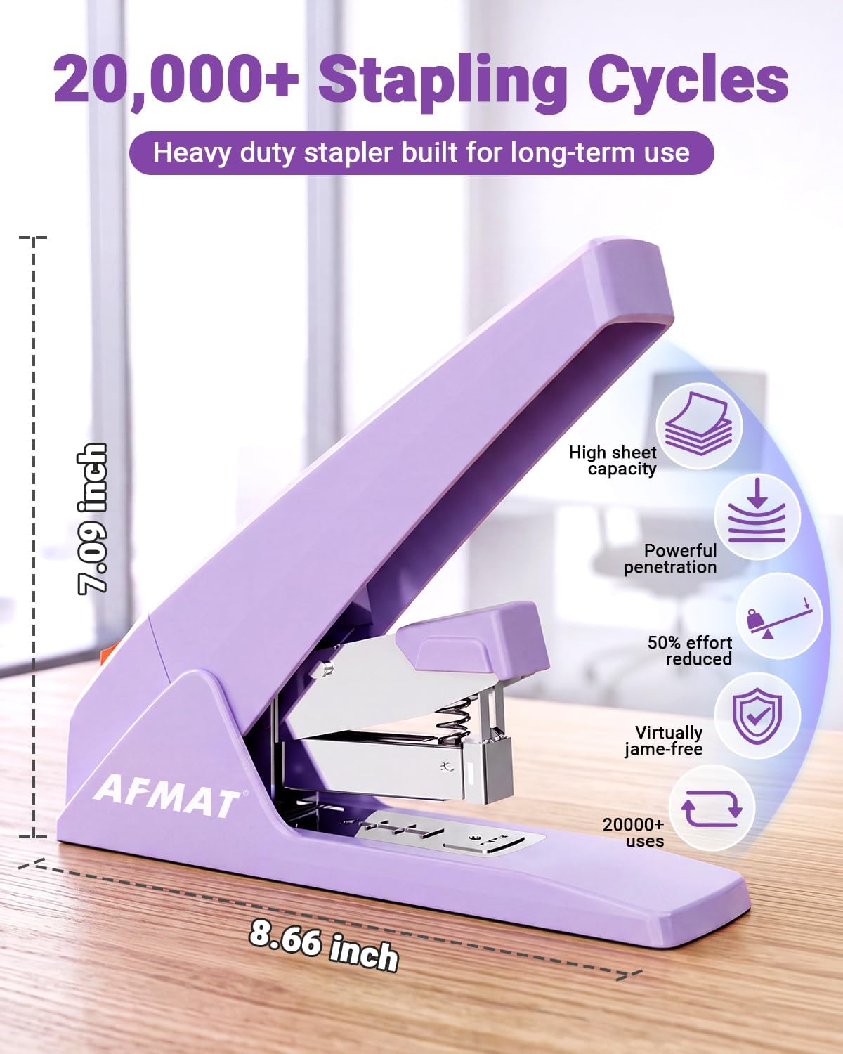 AFMAT ES18 Heavy Duty Stapler-100 Sheet, 50% Less Effort, 20,000+ Uses