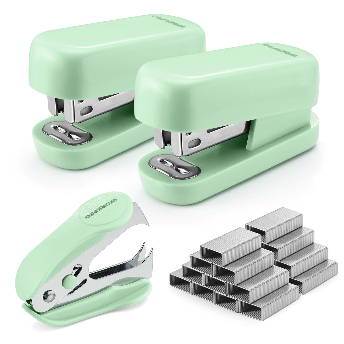 WORKPRO Small Stapler with Staples, Cute Purple Stapler Set, Lock Design