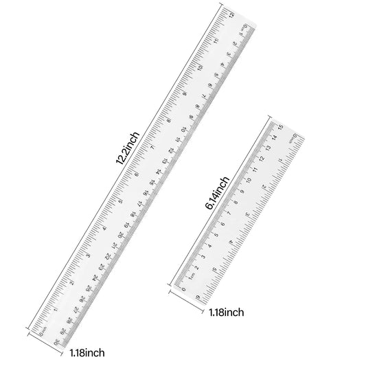 Unjoo Clear Plastic Ruler 6 Inch+12 Inch Straight Ruler, for School, Office