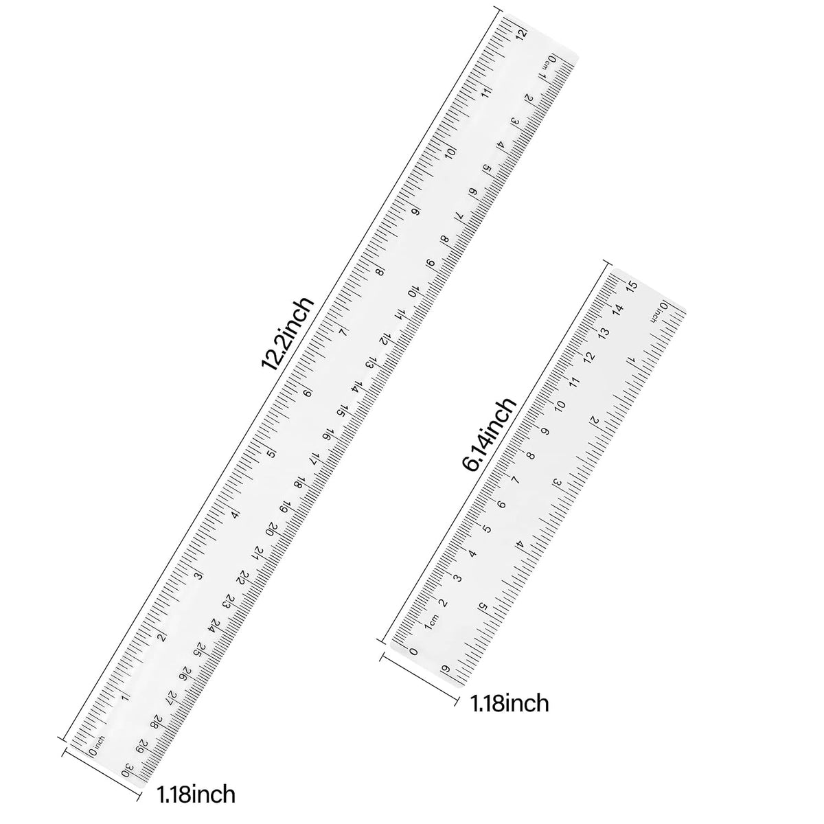 Unjoo Clear Plastic Ruler 6 Inch+12 Inch Straight Ruler, for School, Office