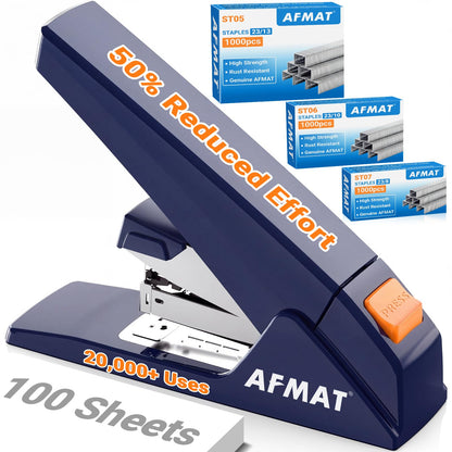 AFMAT ES18 Heavy Duty Stapler-100 Sheet, 50% Less Effort, 20,000+ Uses