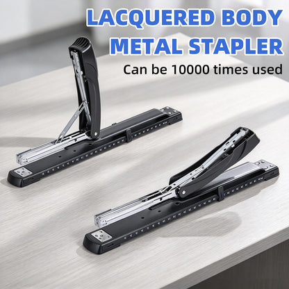 Long Reach Stapler,with 2000 Staples & Stapler Remover Full Strip，20-25 Sheet Capacity,with Built-in Ruler and Adjustable Locking Paper Guide, Gray