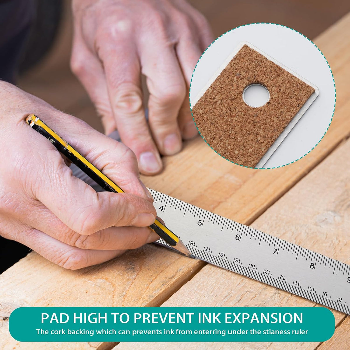 Metal Ruler 6+12+18 Inch Stainless Steel Ruler with Cork Backing