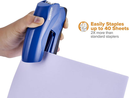 Bostitch Office Heavy Duty Stapler, 40 Sheet Capacity, No Jam, Half Strip, Fits into the Palm of Your Hand, For Classroom, Office or Desk, Navy Blue