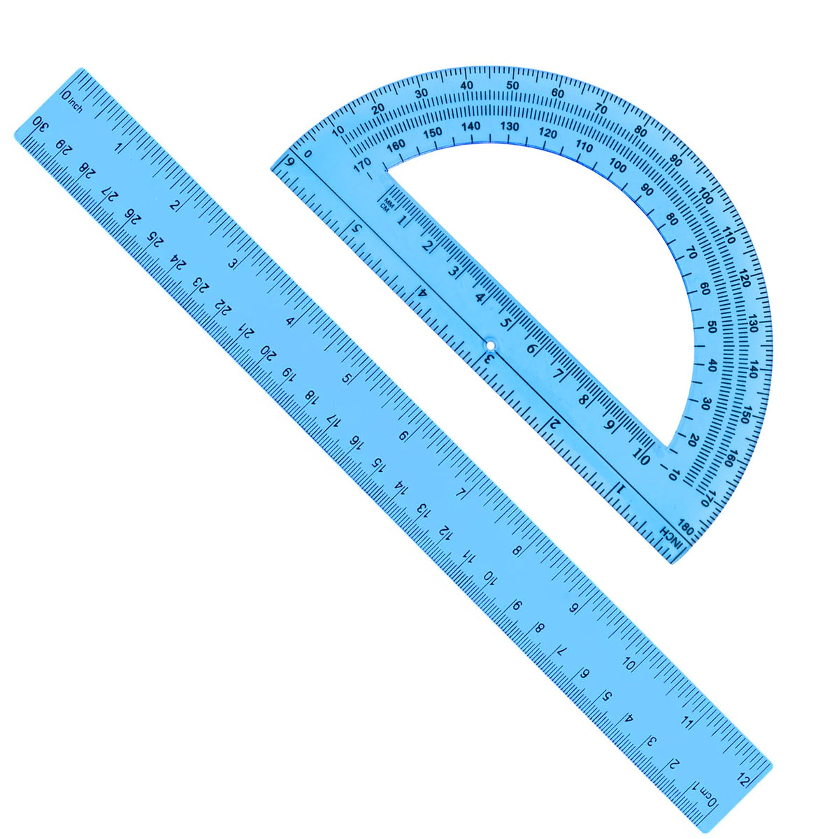 Unjoo 2 Pack 12 inch Clear Ruler and 6 inch Plastic Protractor Set, Clear