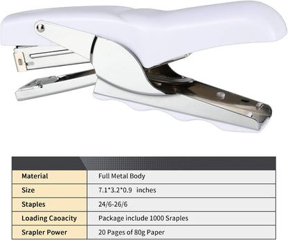 Stapler with 1000 Staples-Plier Stapler Save 60% Power(White)