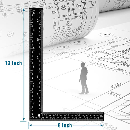 Professional 8x12 Inch Carpenter Square - Heavy-Duty Carbon Steel Framing Tool with Dual-Scale (Imperial/Metric), Rust-Resistant Right Angle Ruler for Carpentry, Roofing & Layouts
