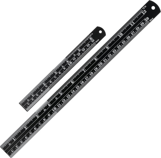 Mr. Pen- Metal Straight Edge Ruler, 2 Pack, 6" and 12", Black