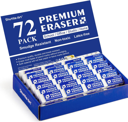 Erasers, Shuttle Art 72 Pack Premium Erasers Bulk, White Eraser Classroom Set for Kids Teachers as School and Office Supplies