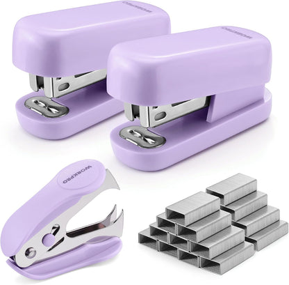 WORKPRO Small Stapler with Staples, Cute Purple Stapler Set, Lock Design
