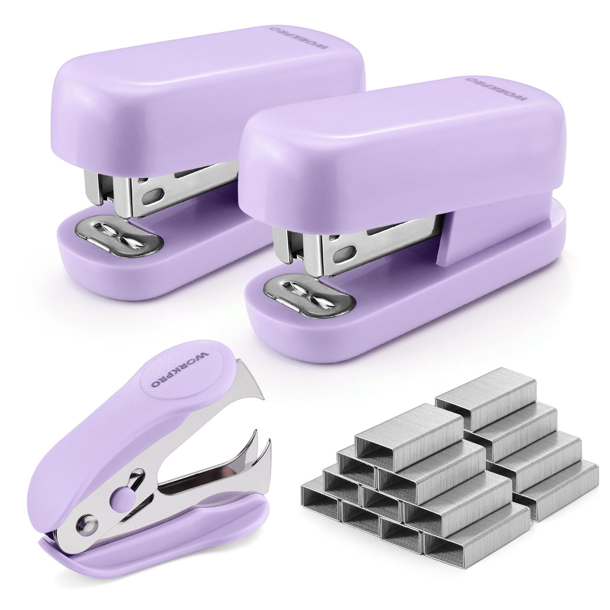 WORKPRO Small Stapler with Staples, Cute Purple Stapler Set, Lock Design