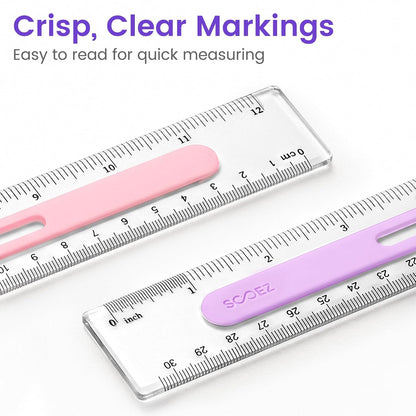 Sooez 3 Pack Ruler 12 Inch, Anti-Slip Clear Rulers for Kids School, Pastels