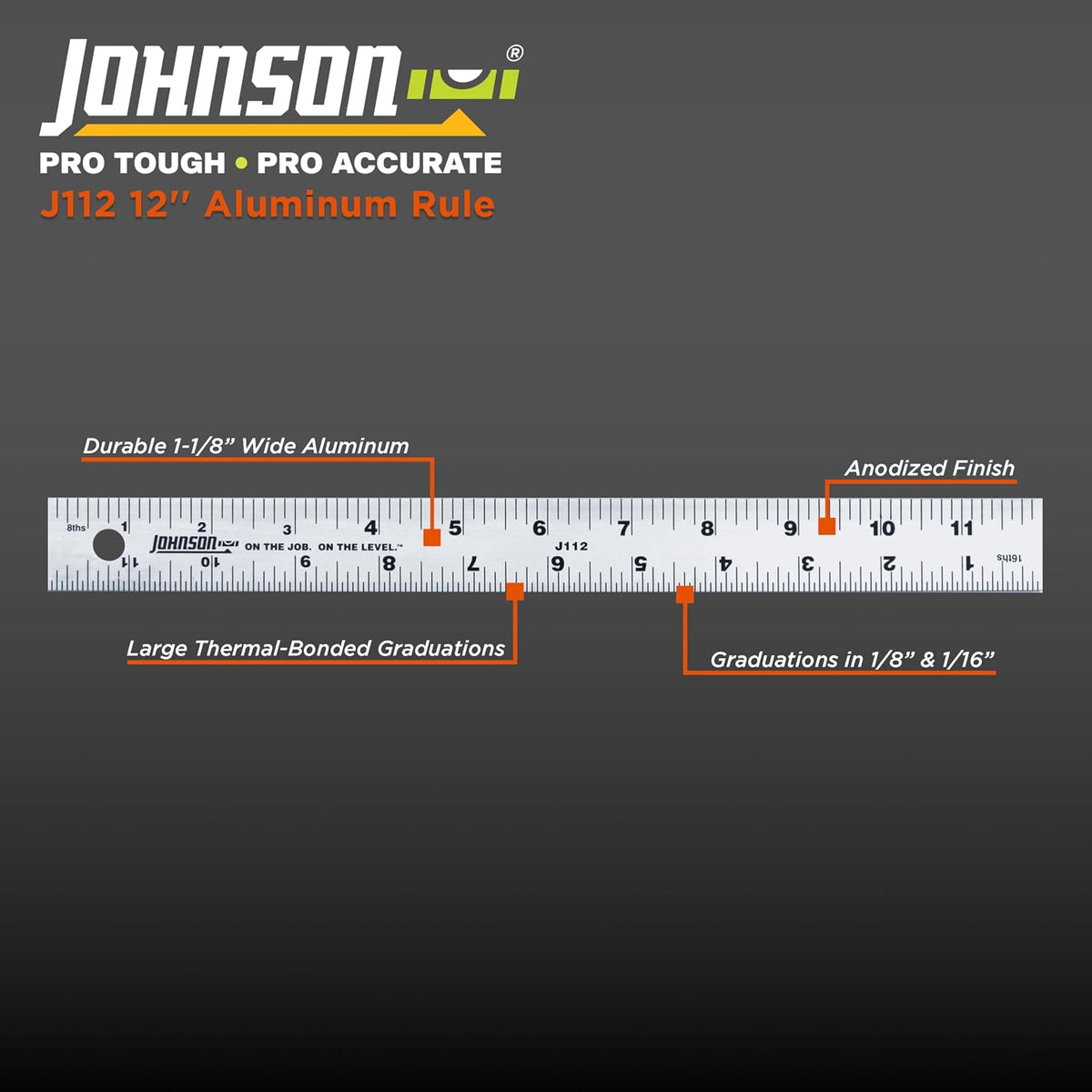 Johnson Level & Tool J112 Aluminum Rule, 12", Silver, 1 Ruler*