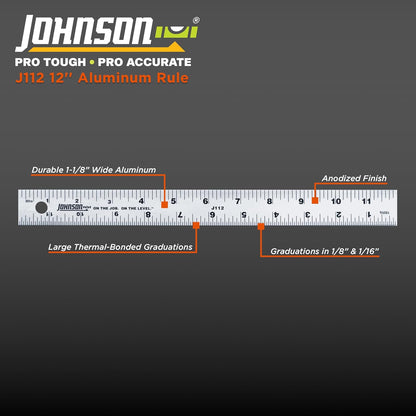 Johnson Level & Tool J112 Aluminum Rule, 12", Silver, 1 Ruler*