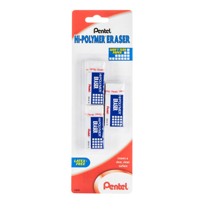 Pentel Hi-Polymer Block Eraser, Large, White, Pack of 10 Erasers