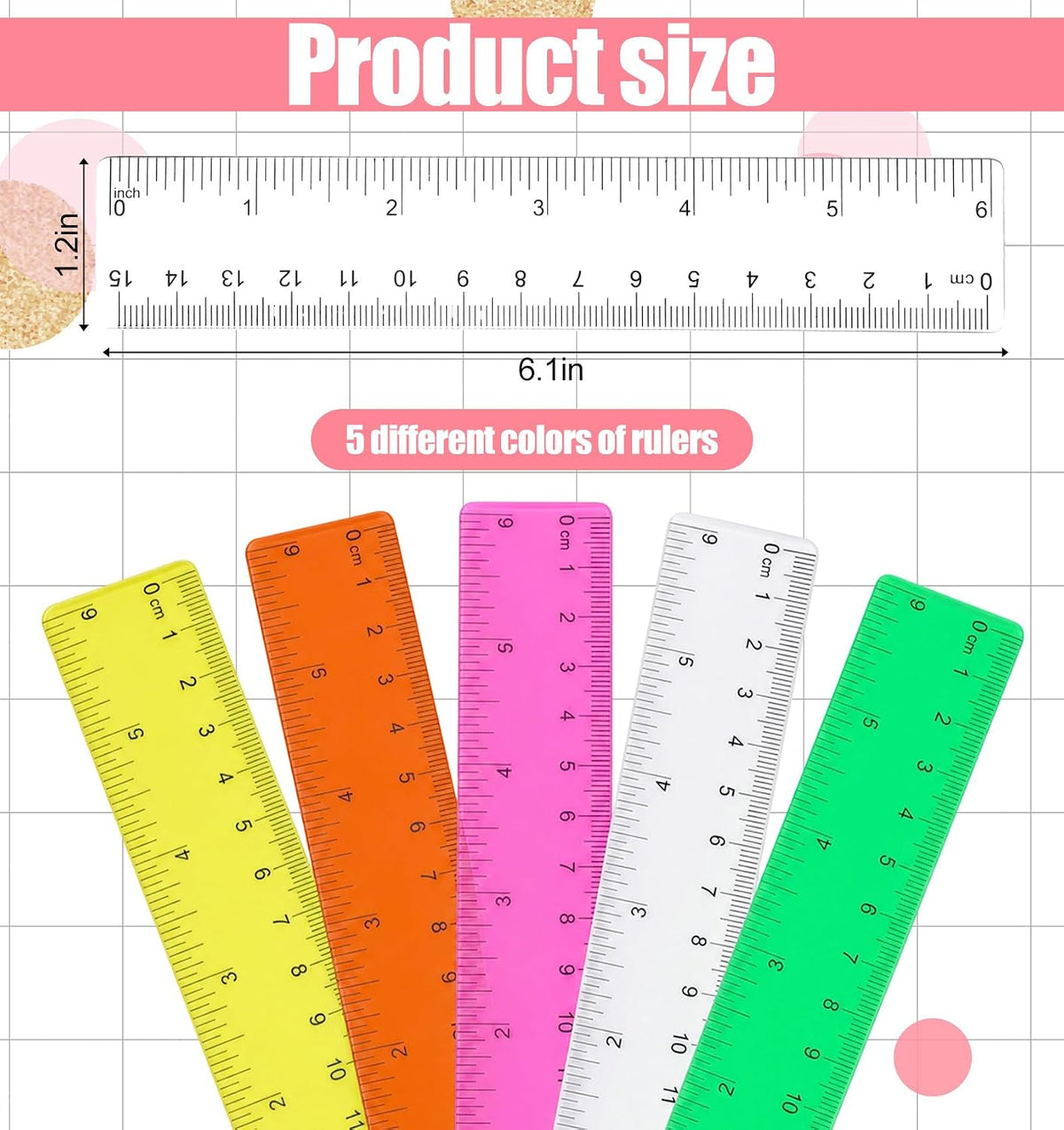 5 Pcs Mini Rulers, 6 Inch Plastic Ruler for School and Office