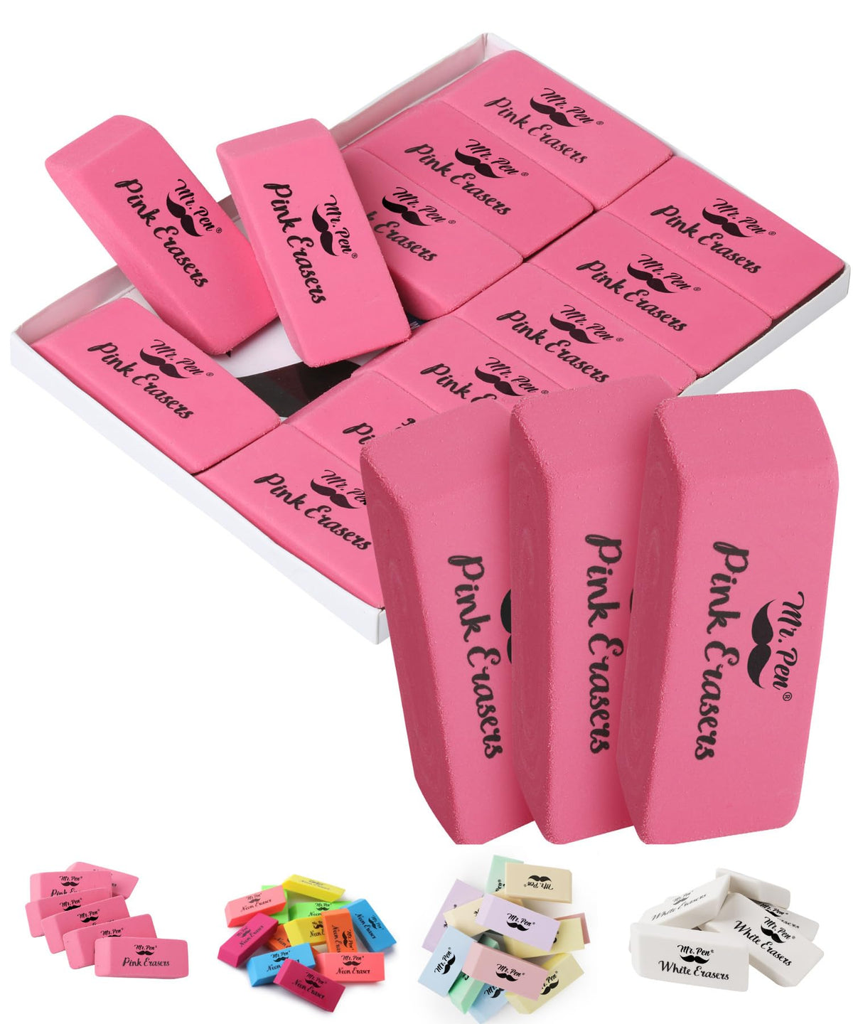 Mr. Pen- Pink Pencil Eraser, 12 Pack