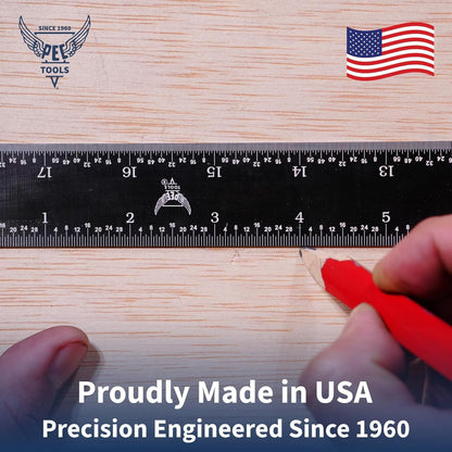 PEC Tools Made in USA 6 Inch Metal Ruler, Scale (1/32",1/64",1/50",1/100")