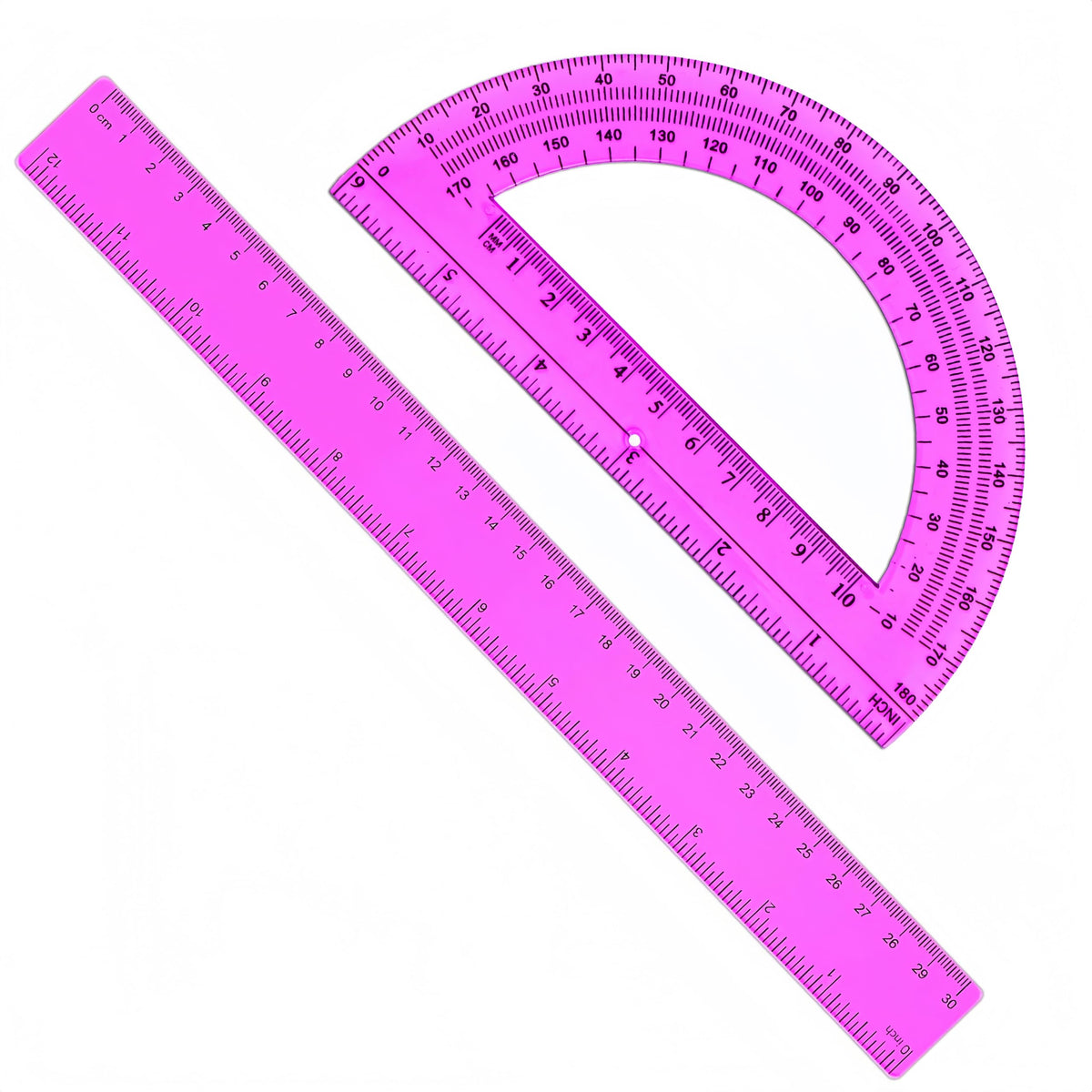 Unjoo 2 Pack 12 inch Clear Ruler and 6 inch Plastic Protractor Set, Clear