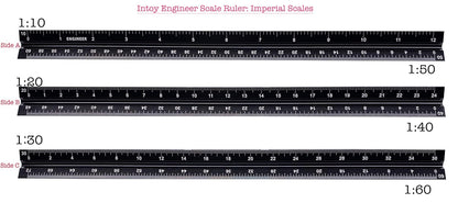 12 Inch Engineer Scale Ruler, Engineering Scale with Anodized Solid Aluminum Core, Laser Etched Scales, Imperial Scale - 1:10, 1:20, 1:30, 1:40, 1:50, 1:60, 12" Drafting Measuring Ruler