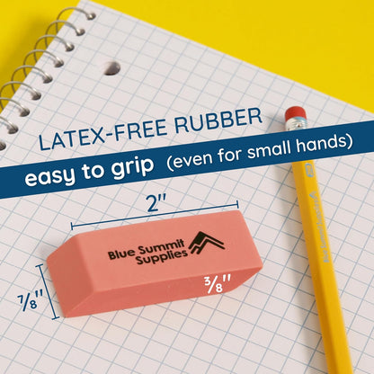 Blue Summit Supplies 100 Pack Pink Erasers, Latex Free Rubber, School Use