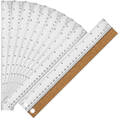 12 Inch Metal Ruler with Cork Backing, Imperial & Metric Markings