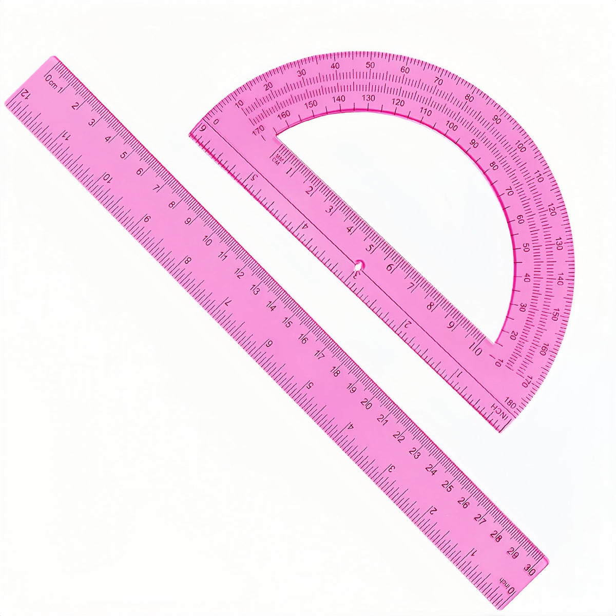 Unjoo 2 Pack 12 inch Clear Ruler and 6 inch Plastic Protractor Set, Clear