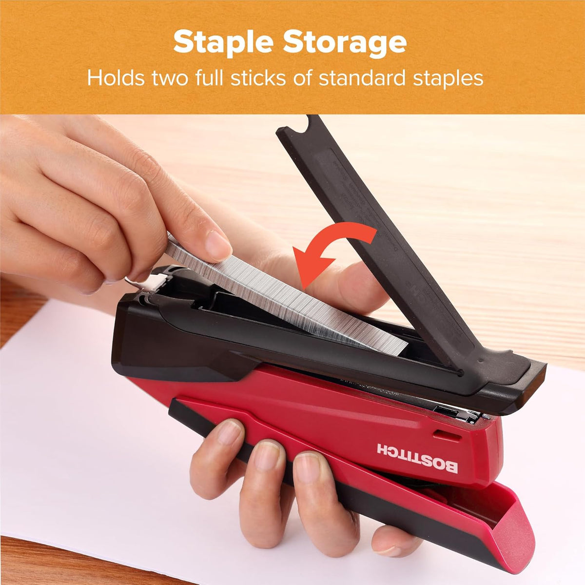 Bostitch Office Executive 3 in 1 Stapler, One Finger, 25 Sheet, Red