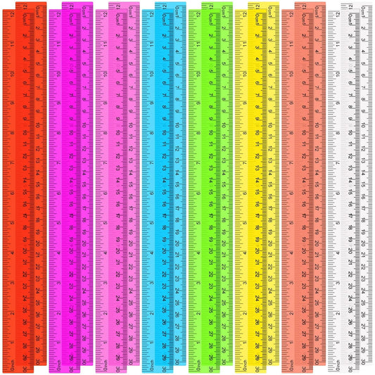 SenseYo 16 Pcs Clear Plastic Rulers 12 Inch Color Transparent Ruler with Centimeters and Inches for Kids Classroom Office Supplies
