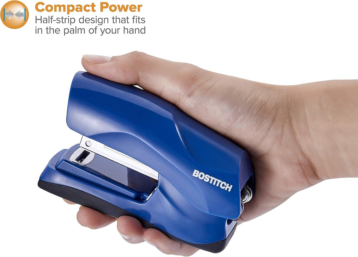 Bostitch Office Heavy Duty Stapler, 40 Sheet Capacity, No Jam, Half Strip, Fits into the Palm of Your Hand, For Classroom, Office or Desk, Navy Blue