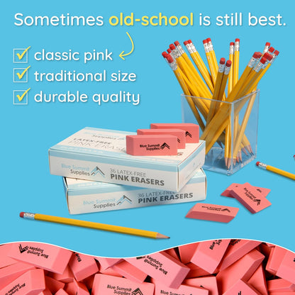 Blue Summit Supplies 100 Pack Pink Erasers, Latex Free Rubber, School Use