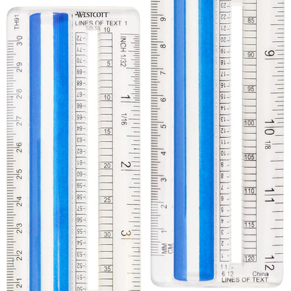 Westcott Data Processing Magnifying Ruler, 2X Magnification, 1/16-Inch & Tenths Scales, Back-to-School, School Supplies, Classroom Supplies, 12-Inch