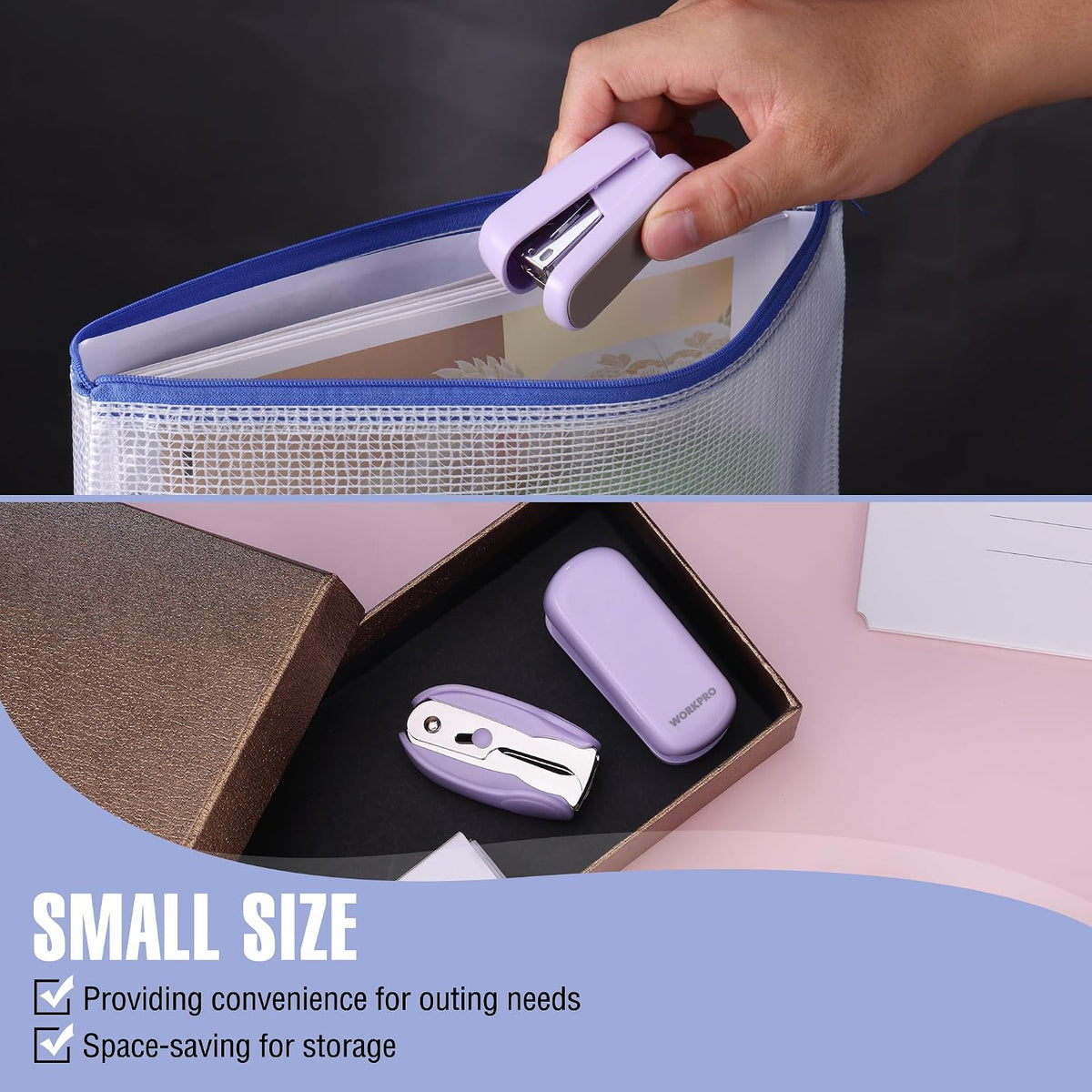WORKPRO Small Stapler with Staples, Cute Purple Stapler Set, Lock Design