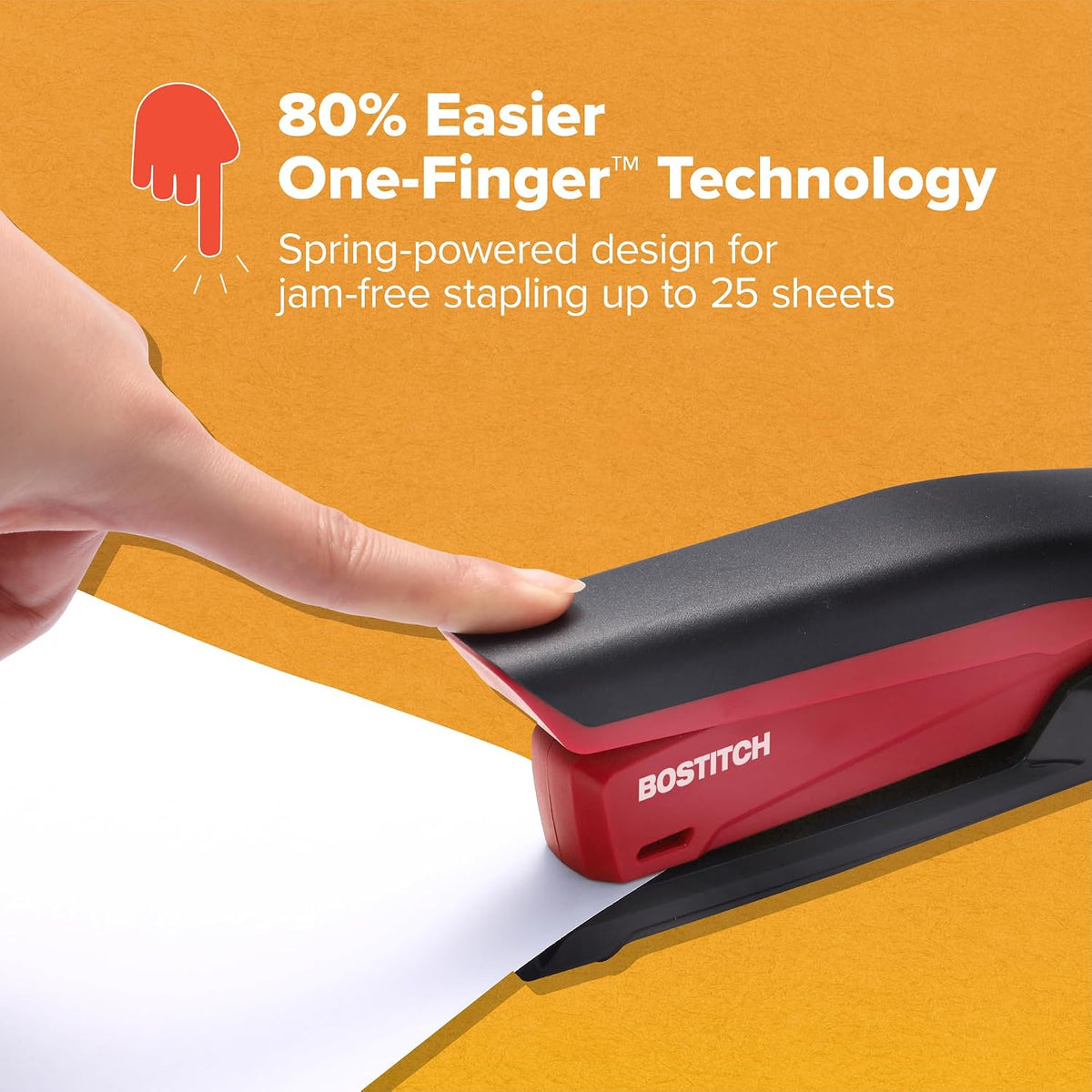 Bostitch Office Executive 3 in 1 Stapler, One Finger, 25 Sheet, Red