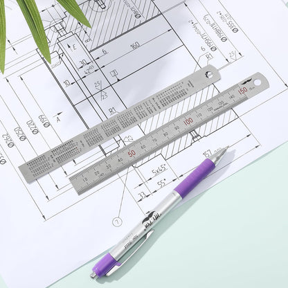 Mr. Pen- Machinist Ruler, 2 Pack, 150mm, Stainless Steel Imperial