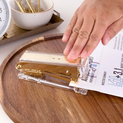 Swingline Compact Clear Acrylic Gold Stapler, 20 Sheet Capacity, Half Strip, Transparent Desk Stapler (S700000A)
