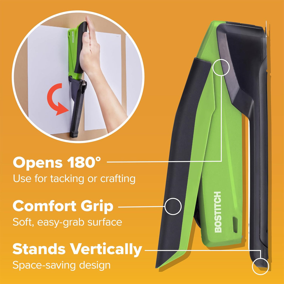 Bostitch Office Executive 3 in 1 Stapler, One Finger, 25 Sheet, Green