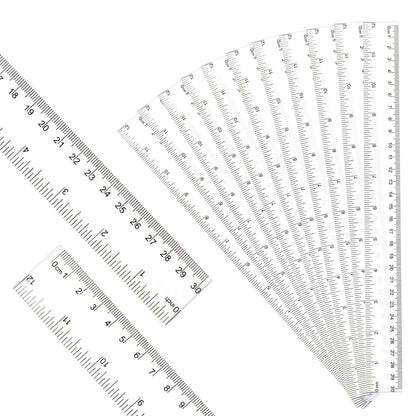30PCS Clear Ruler Plastic Rulers 12 Inch, with Inches and Metric for School Classroom, Home, or Office (Clear)